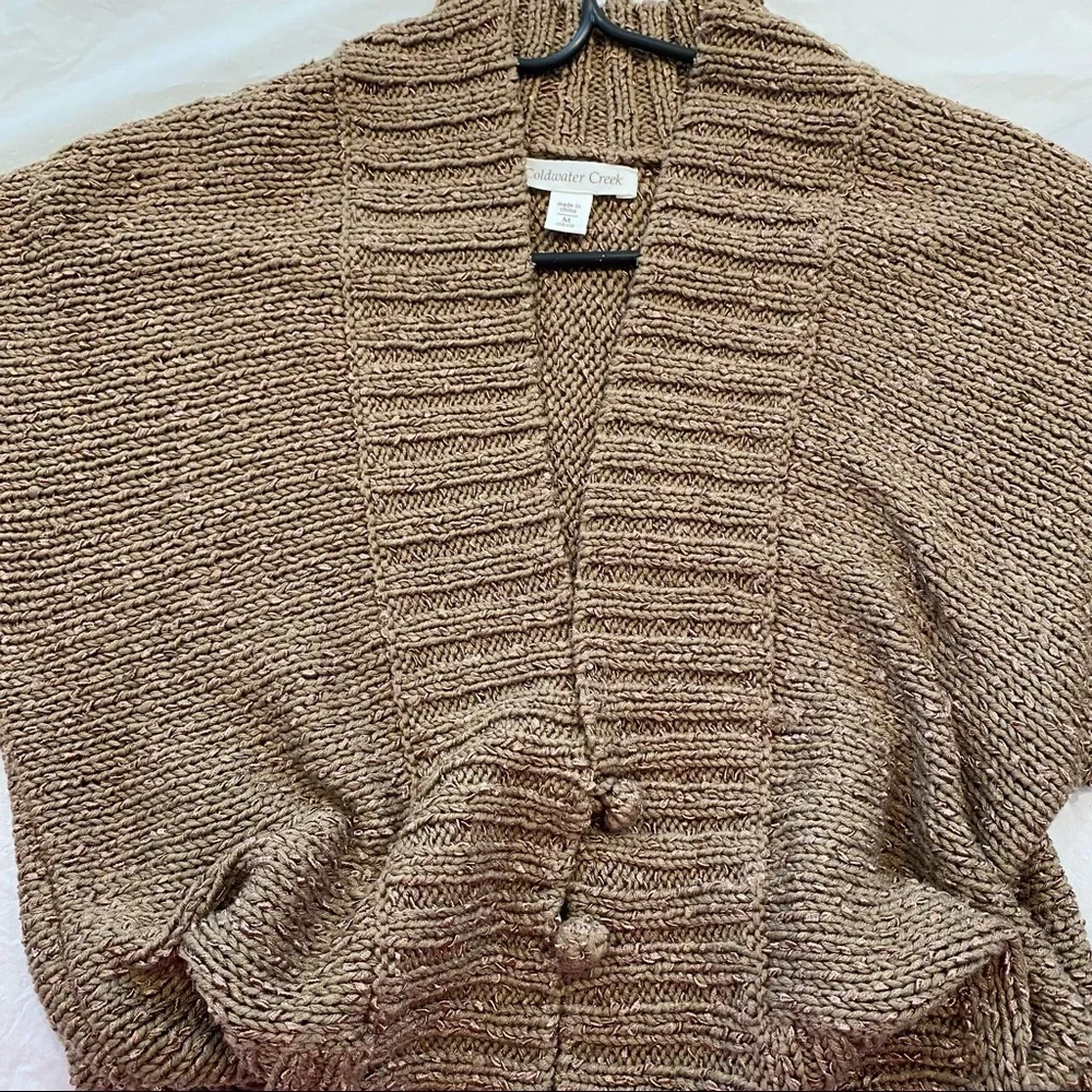 NWOT Coldwater Creek sweater shrug tobacco color with golden flecks SZ M 10-12. - Picture 3 of 12